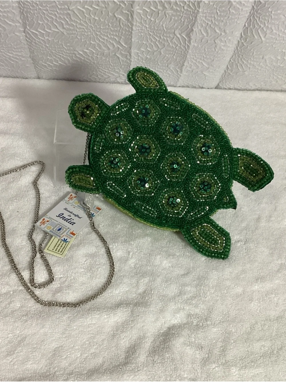 Viral Beaded Green Turtle Figural Novelty Collectible Bag NEW  Handcrafted